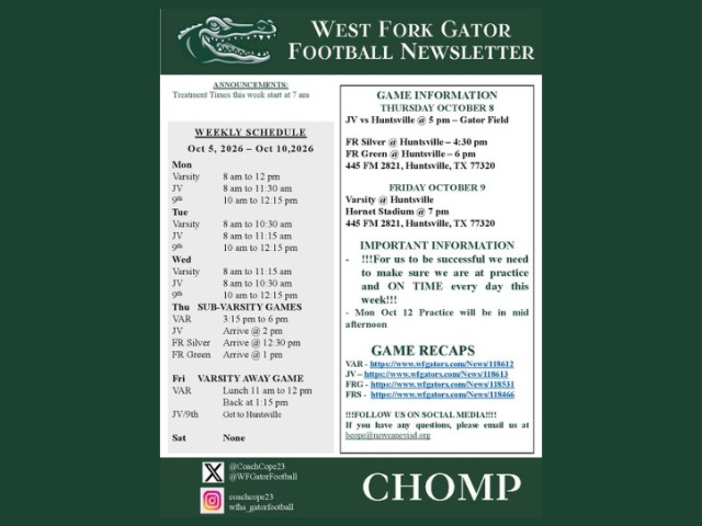 West Fork Gator Football News Letter - Huntsville