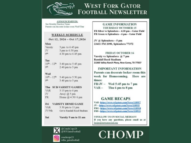 West Fork Gator Football News Letter - Splendora