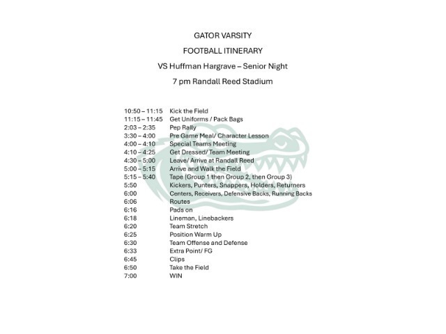 West Fork Football Itinerary Varsity - Huffman