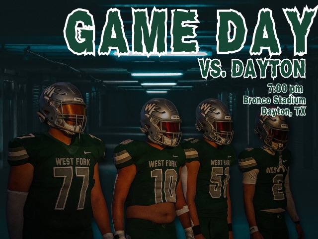Varsity game day graphic for football game against Dayton HS. 