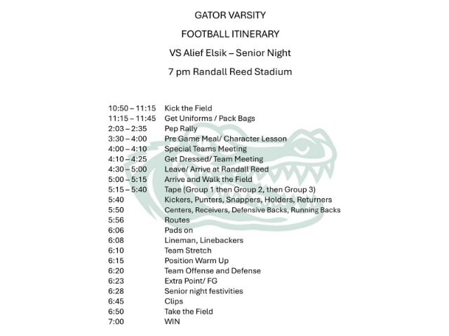 WEST FORK FOOTBALL ITINERARY VARSITY - ELSIK