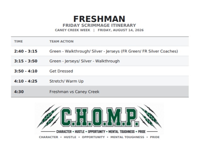 West Fork Football Freshman Itinerary - Caney Creek