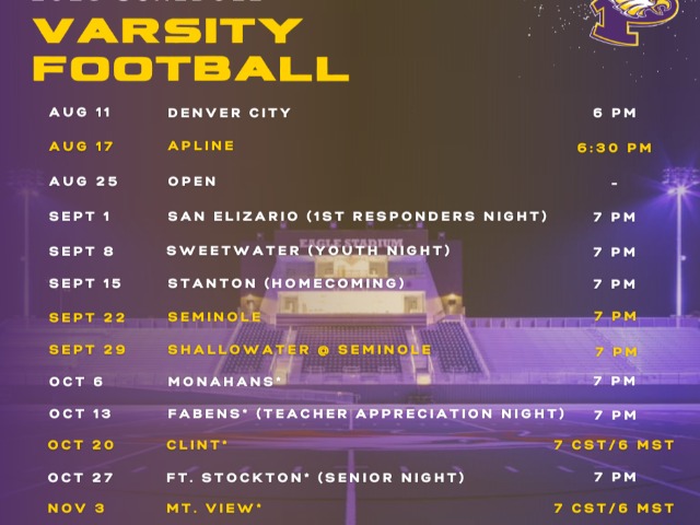 Varsity Football Schedule 2023-2024