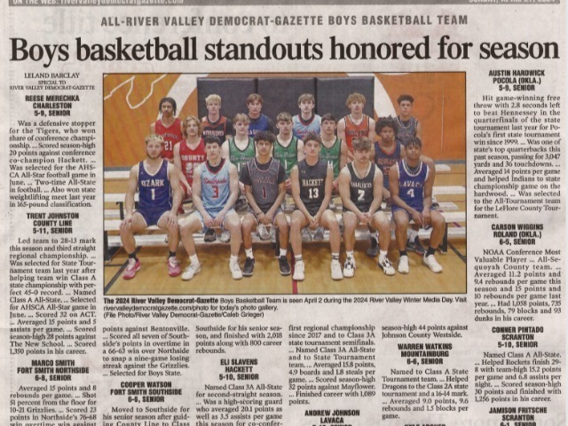 Pointers Named All-Area in River Valley Democrat Gazette
