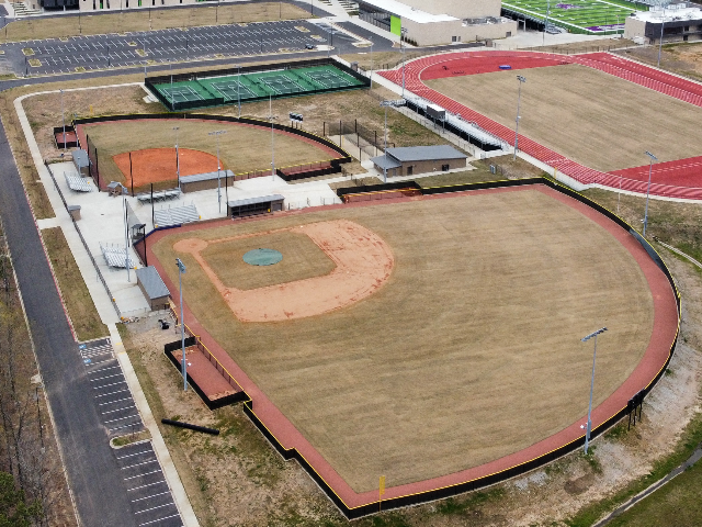 Aerial shot of the Gryphon Baseball and Softball Complex 0