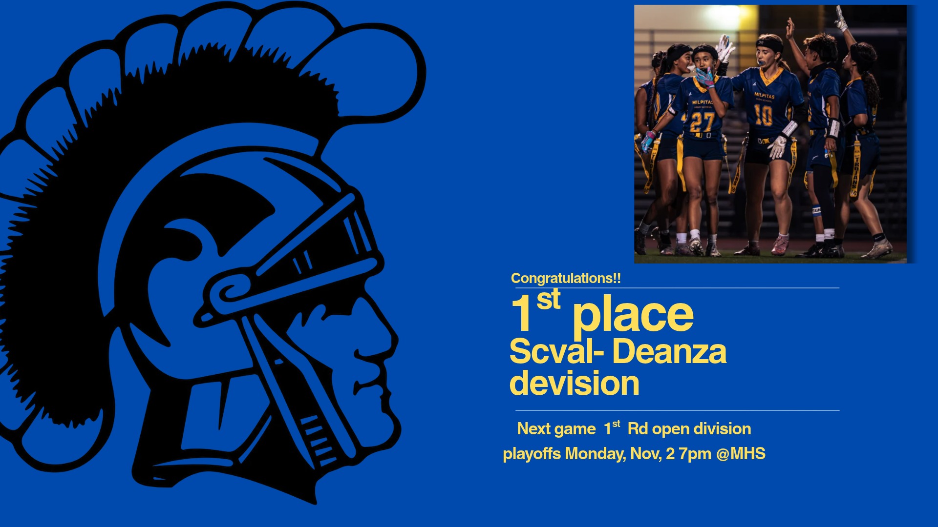 Slide 0 - Flag Football clinches a League Title and qualifies for CCS Open Division Playoffs