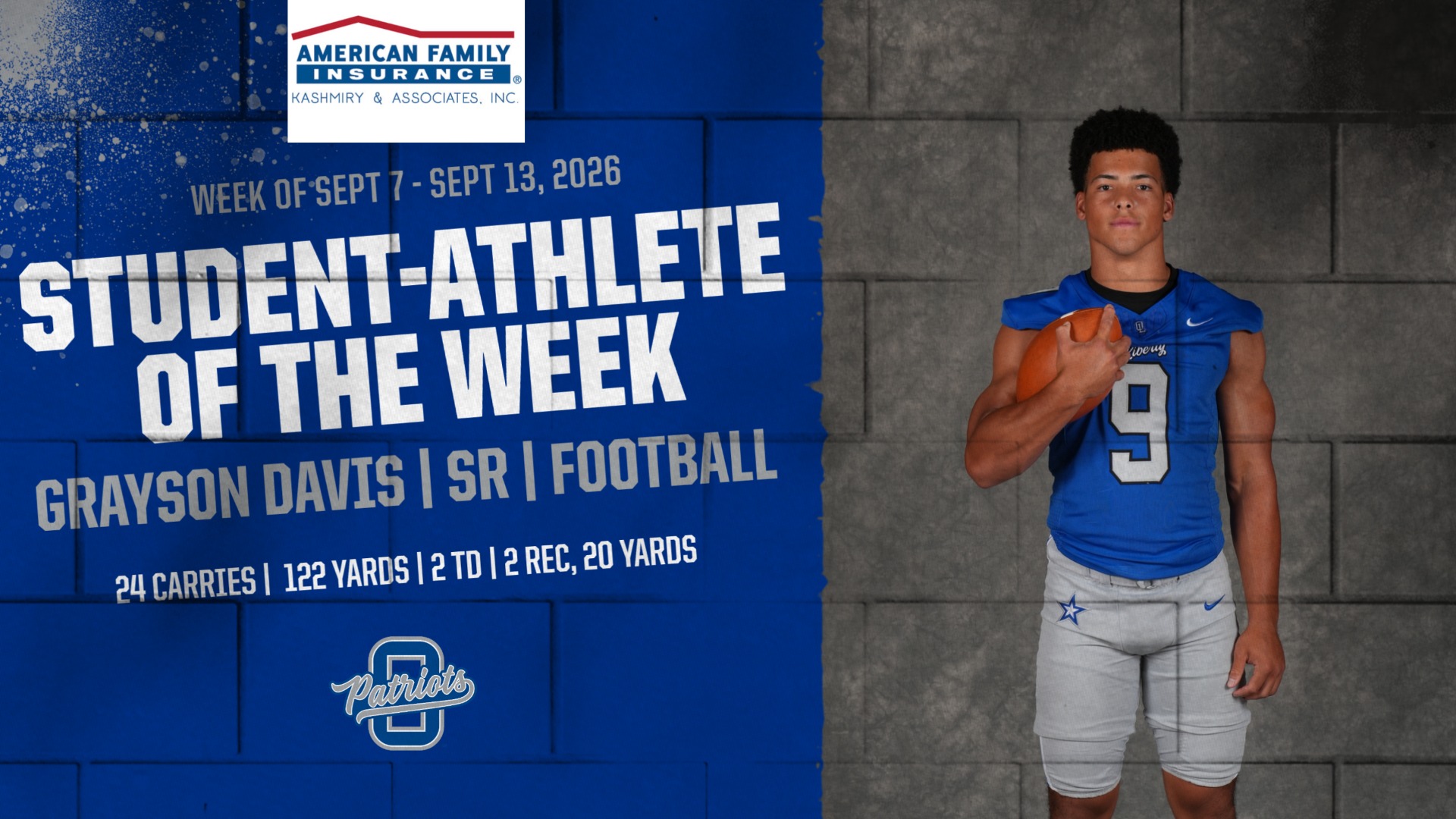Slide 0 - American Family Insurance Student-Athlete of the Week | Week of 9/7/26