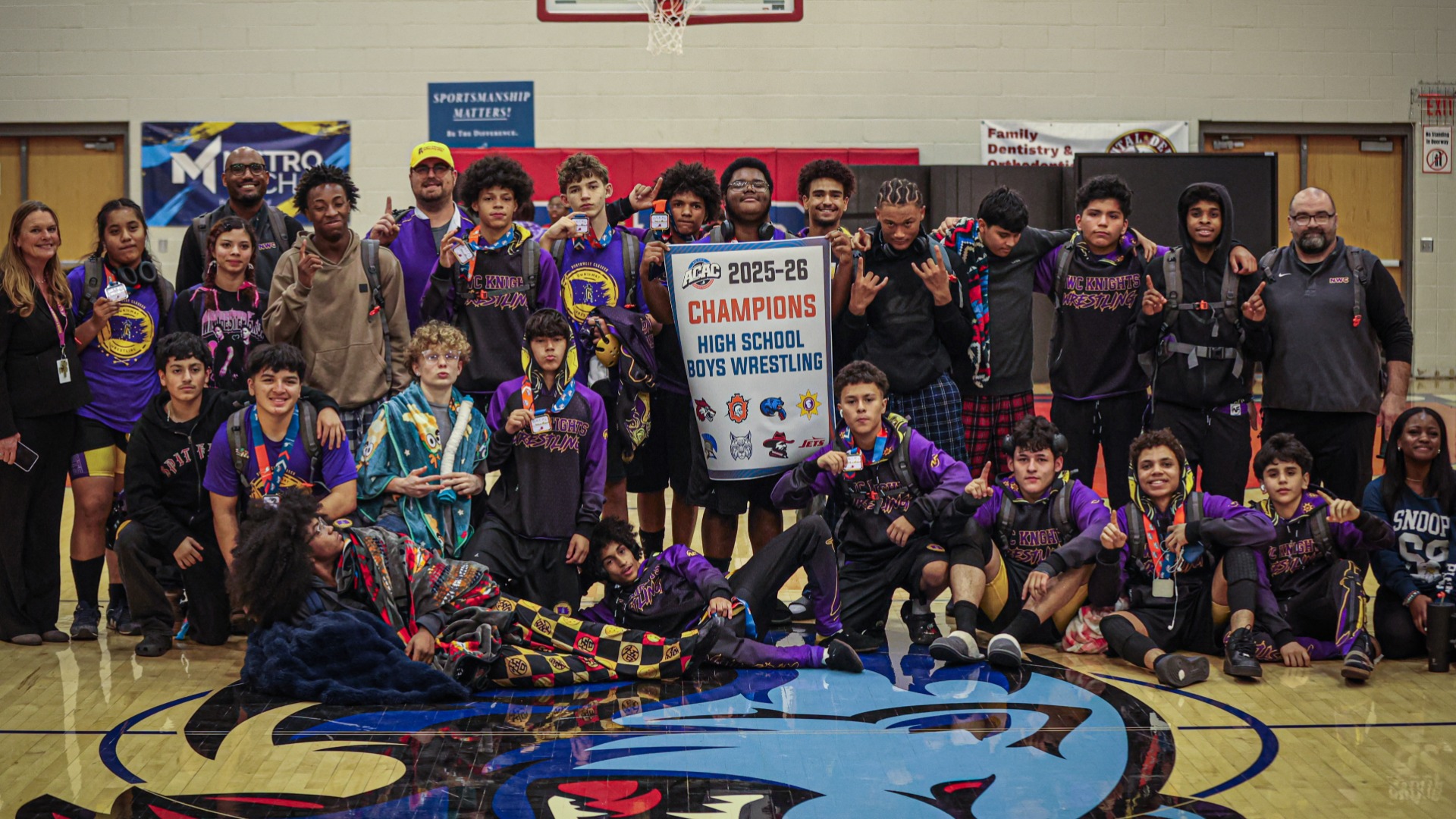Slide 0 - Knights Crowned 2026 ACAC Boys Wrestling Champions
