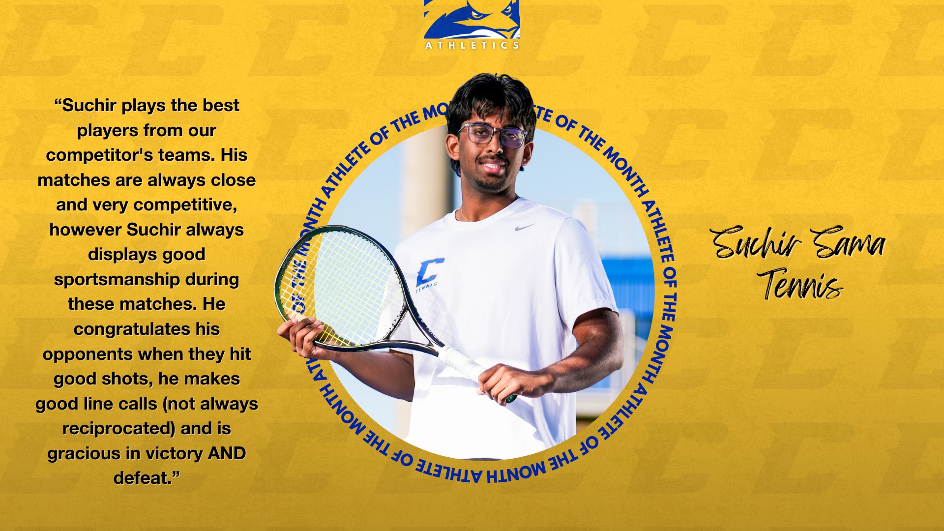 Slide 0 - Male Athlete of the Month - Suchir Sama