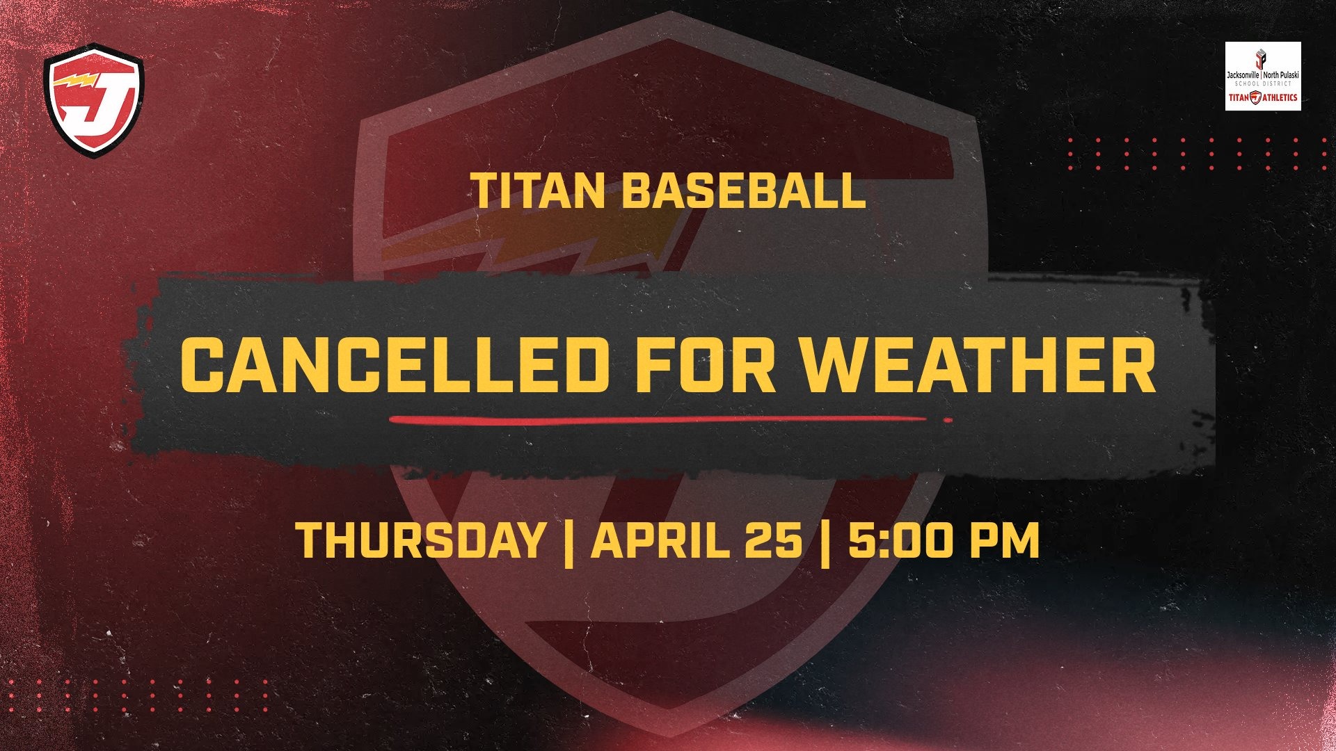 Slide 0 - Baseball Cancelled for Today Due to Weather!