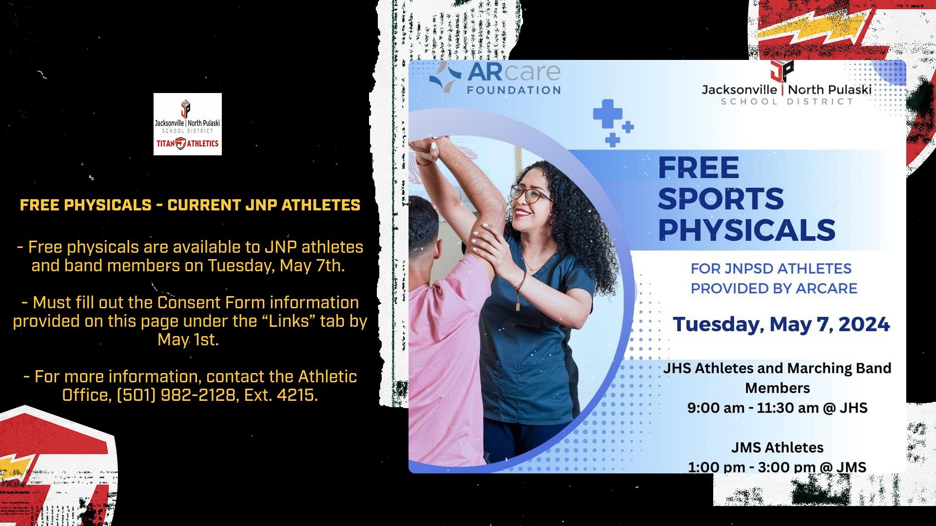 Slide 1 - Free Physicals for Current JNPSD Athletes/Band Members