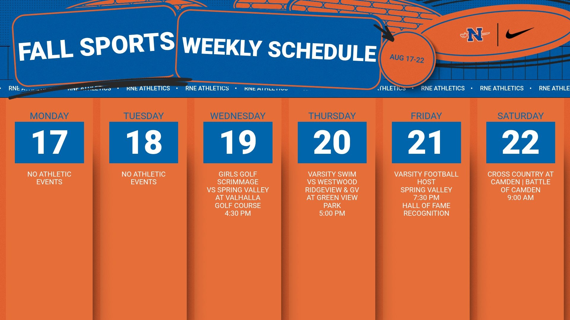 Slide 0 - Athletic Events | Aug 17-22