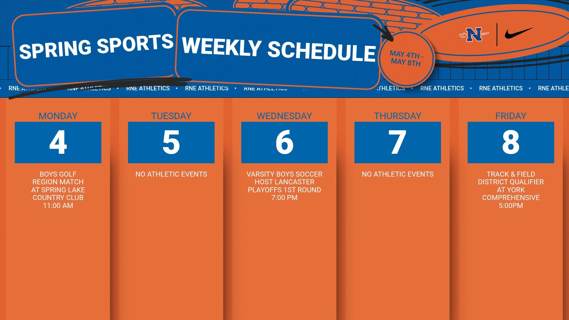 Slide 0 - Athletic Events | May 4th - 8th 