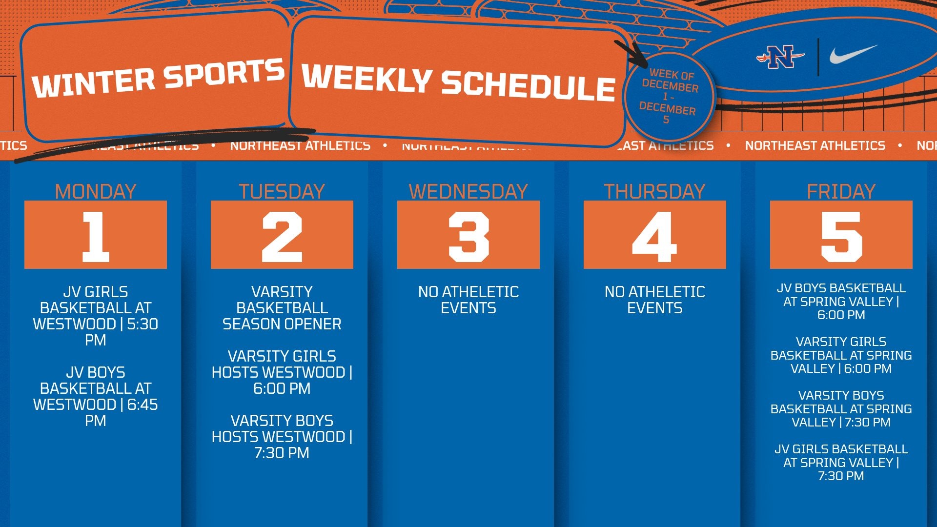 Slide 0 - Athletic Events | DEC 1 - DEC 5