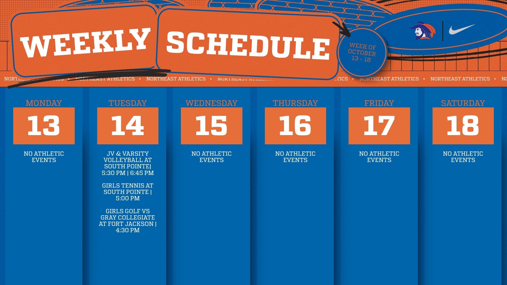 Slide 0 - Athletic Events | Oct 13 - 18