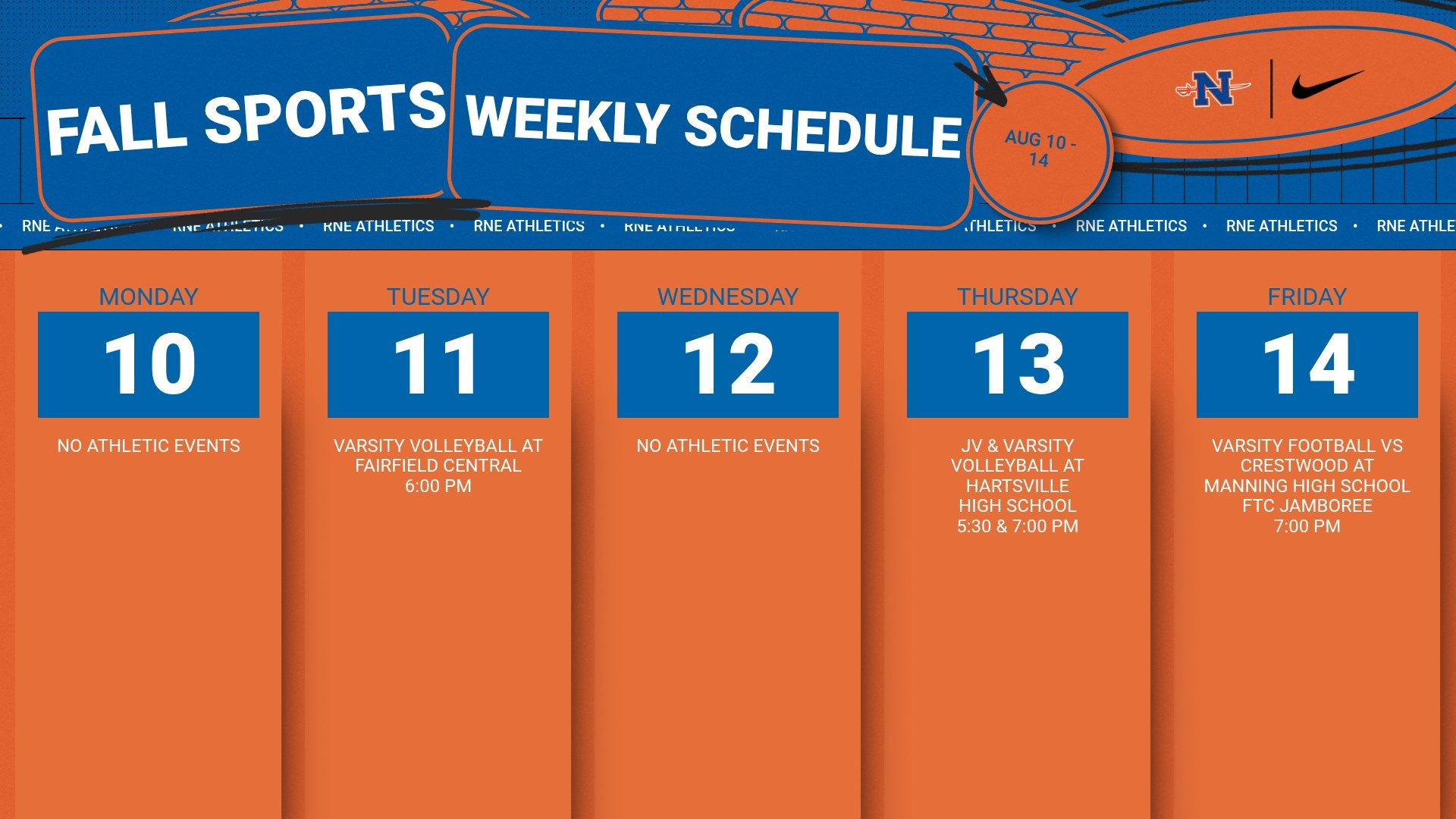 Slide 2 - Athletic Events | August 10 - 14 