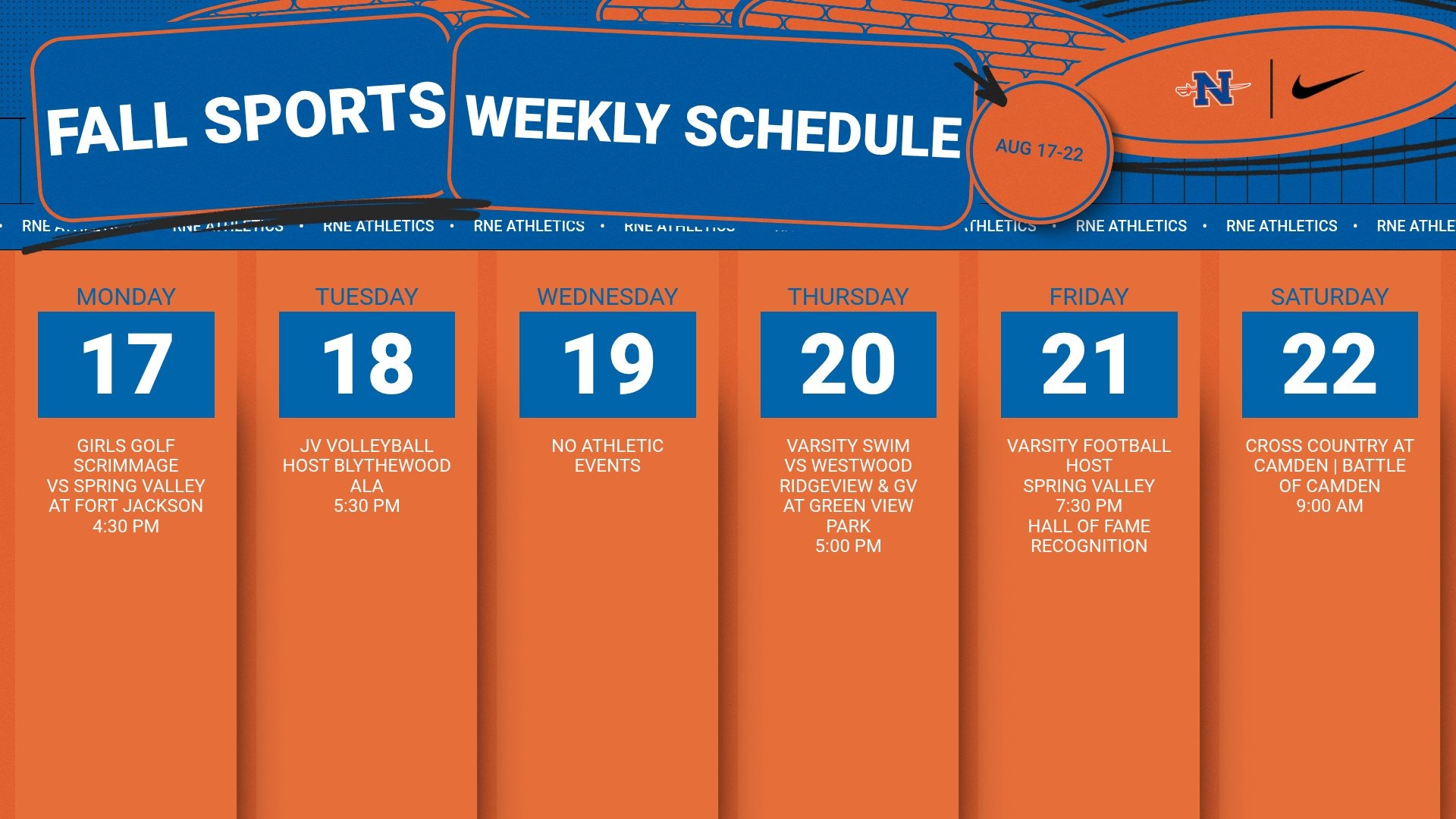 Slide 0 - Athletic Events | Aug 17-22