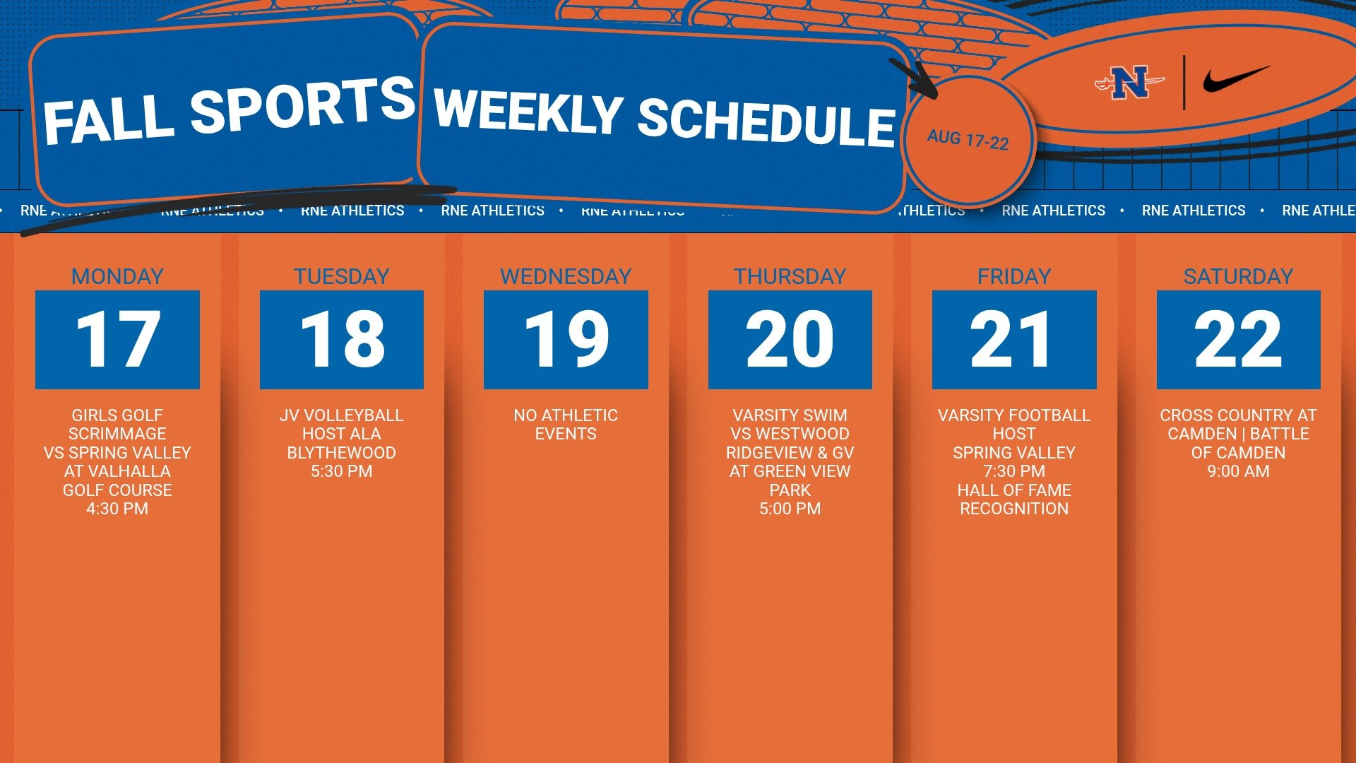 Slide 0 - Athletic Events | Aug 17-22