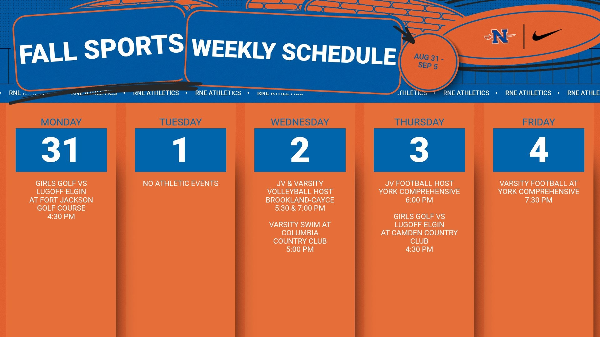 Slide 0 - Fall Sports Athletic Events | Aug 31- Sept 4