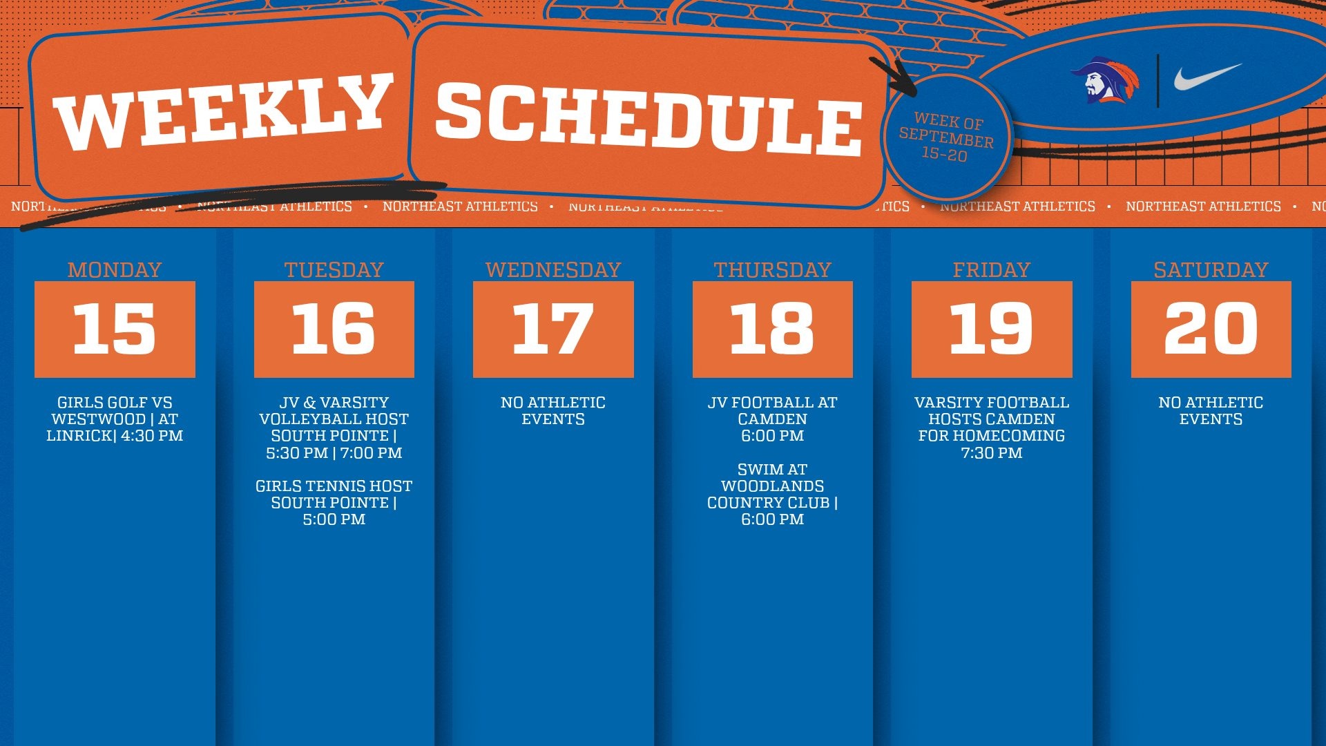 Slide 1 - Athletic Events | Sept 15th -20th