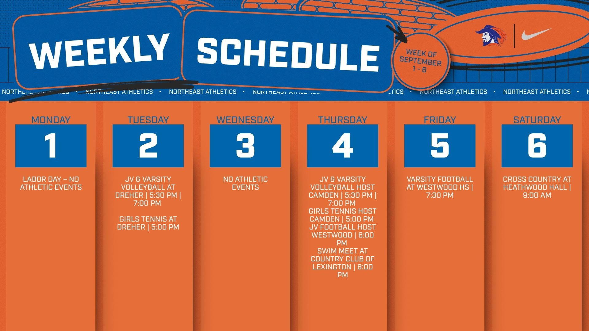 Slide 2 - Athletic Events | September 1st - 6th 
