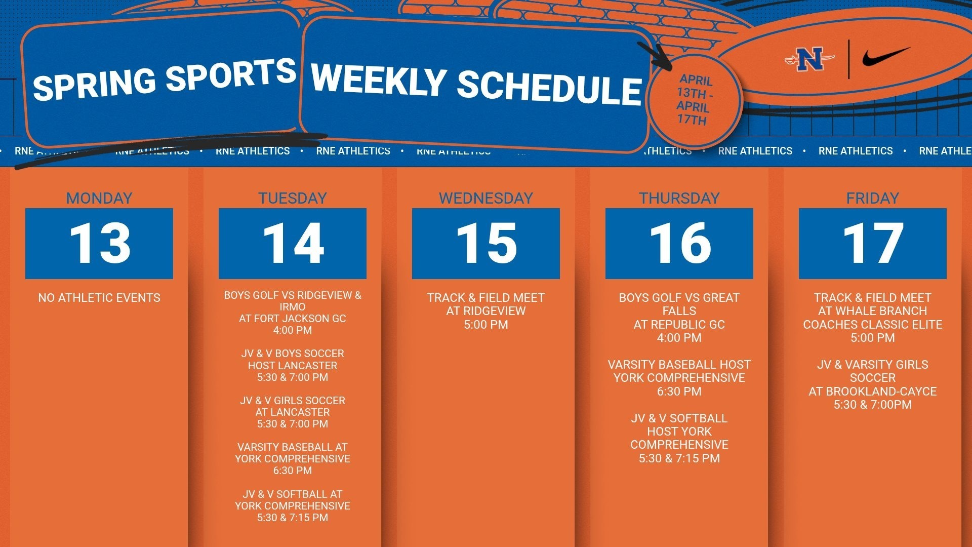 Slide 0 - Athletic Events | April 13 - 17 