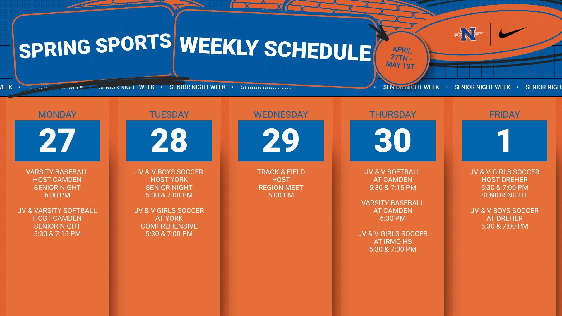 Slide 0 - Athletic Events | April 27 - May 1