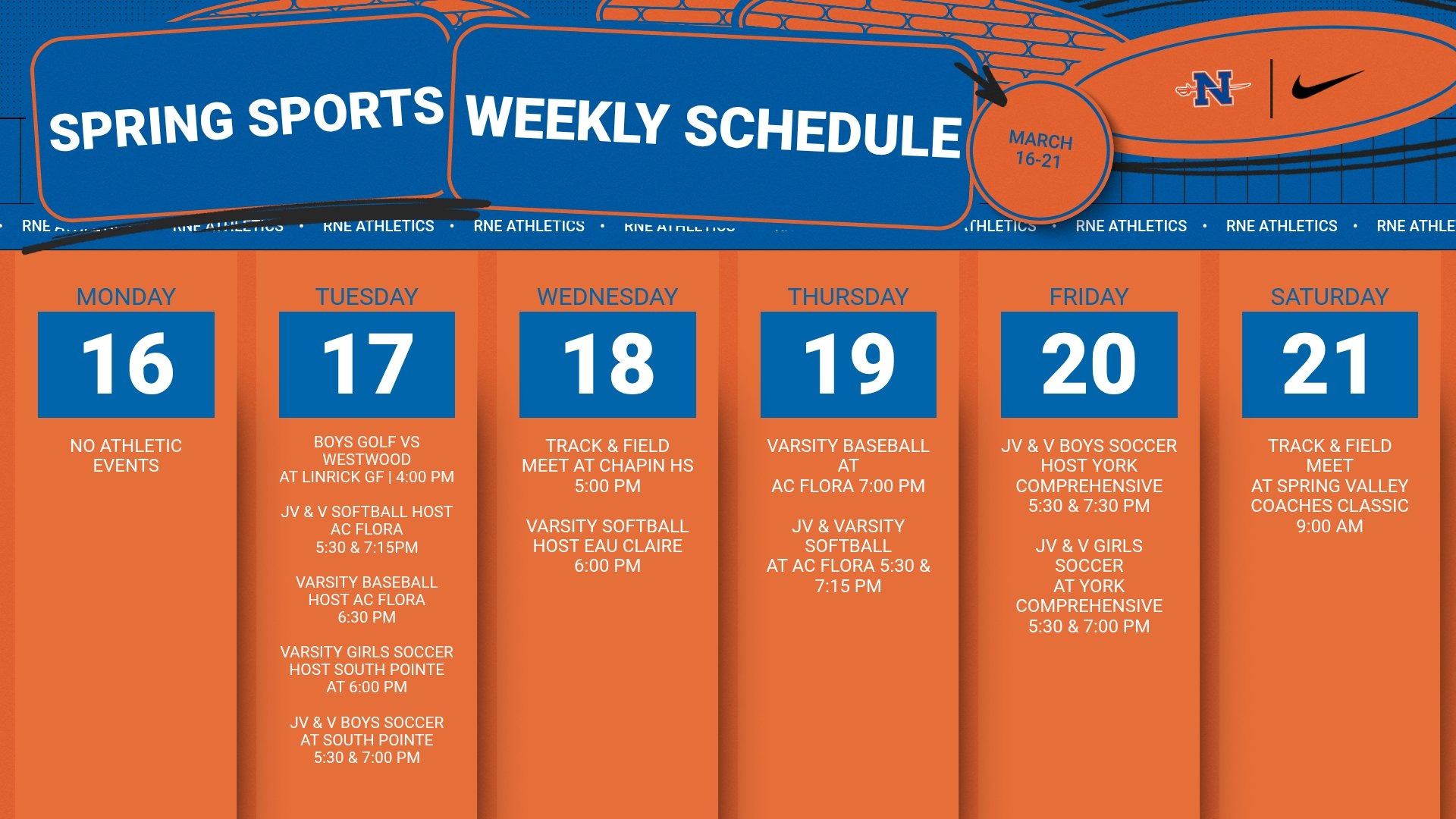 Slide 0 - Athletic Events | March 16-21