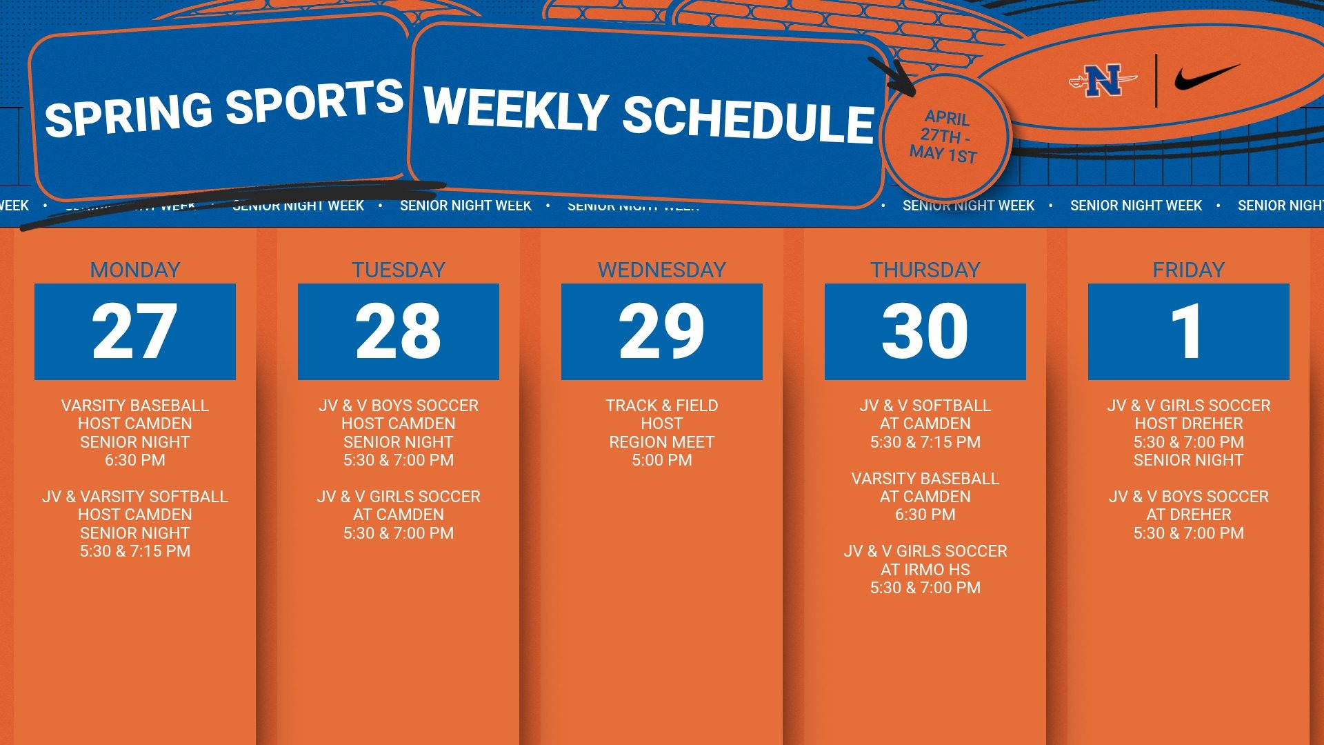 Slide 0 - Athletic Events | April 27 - May 1