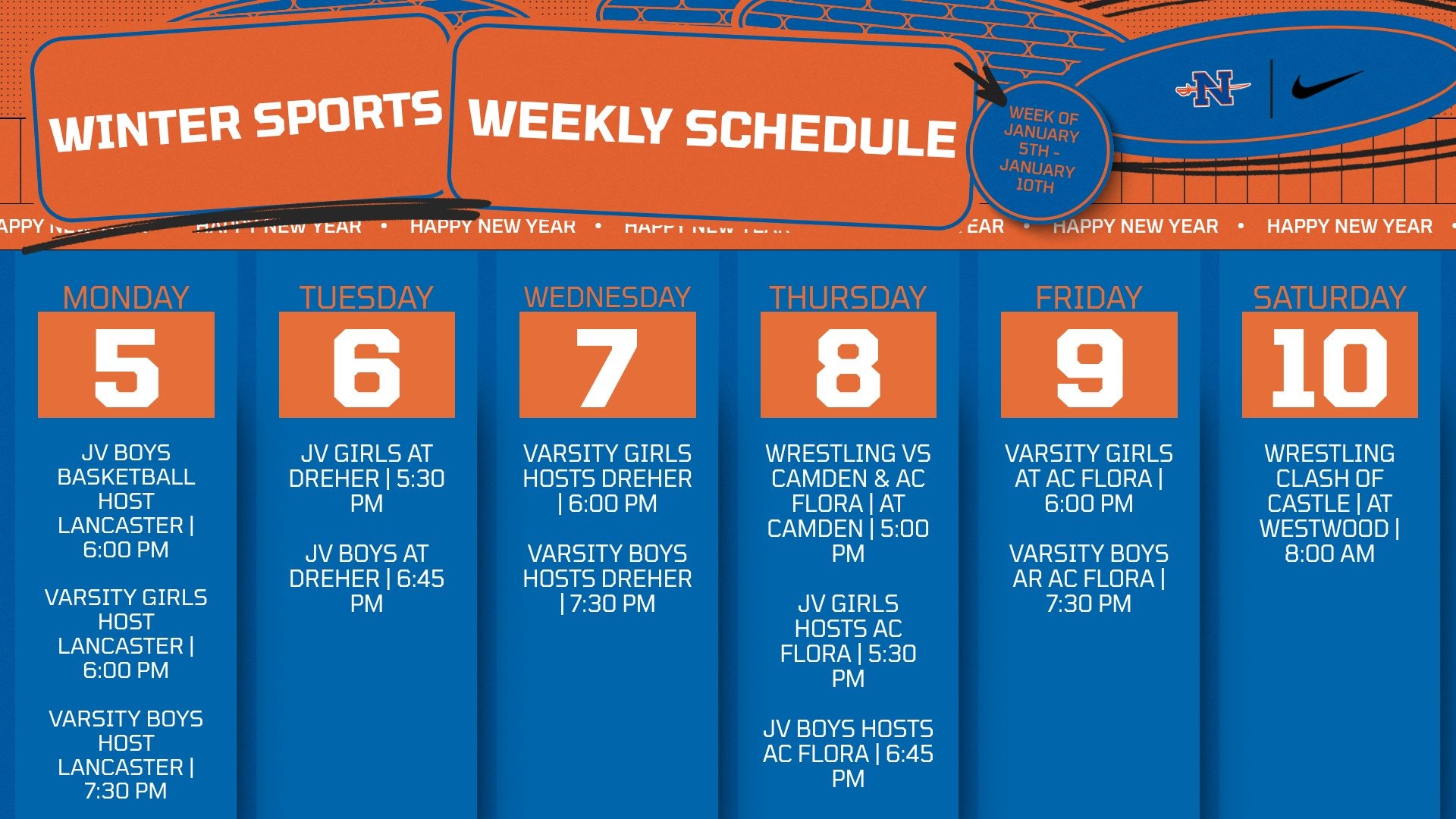 Slide 1 - Athletic Events | Jan 5 - 10