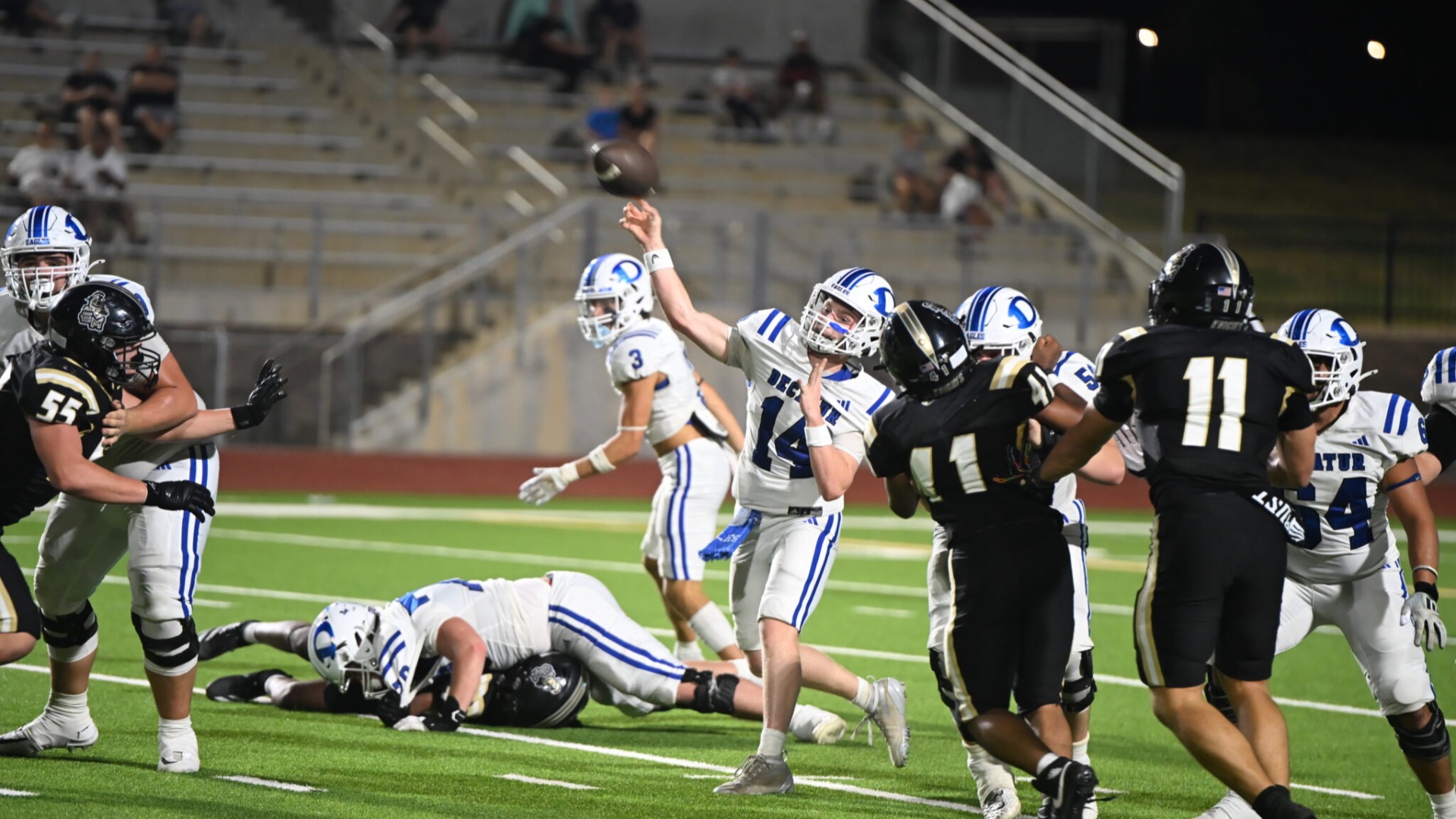 Decatur junior quarterback Will Chaney was 19-of-27 for 342 yards and six touchdowns with one interception, as the Eagles (1-0) blew out Eagle Mountai