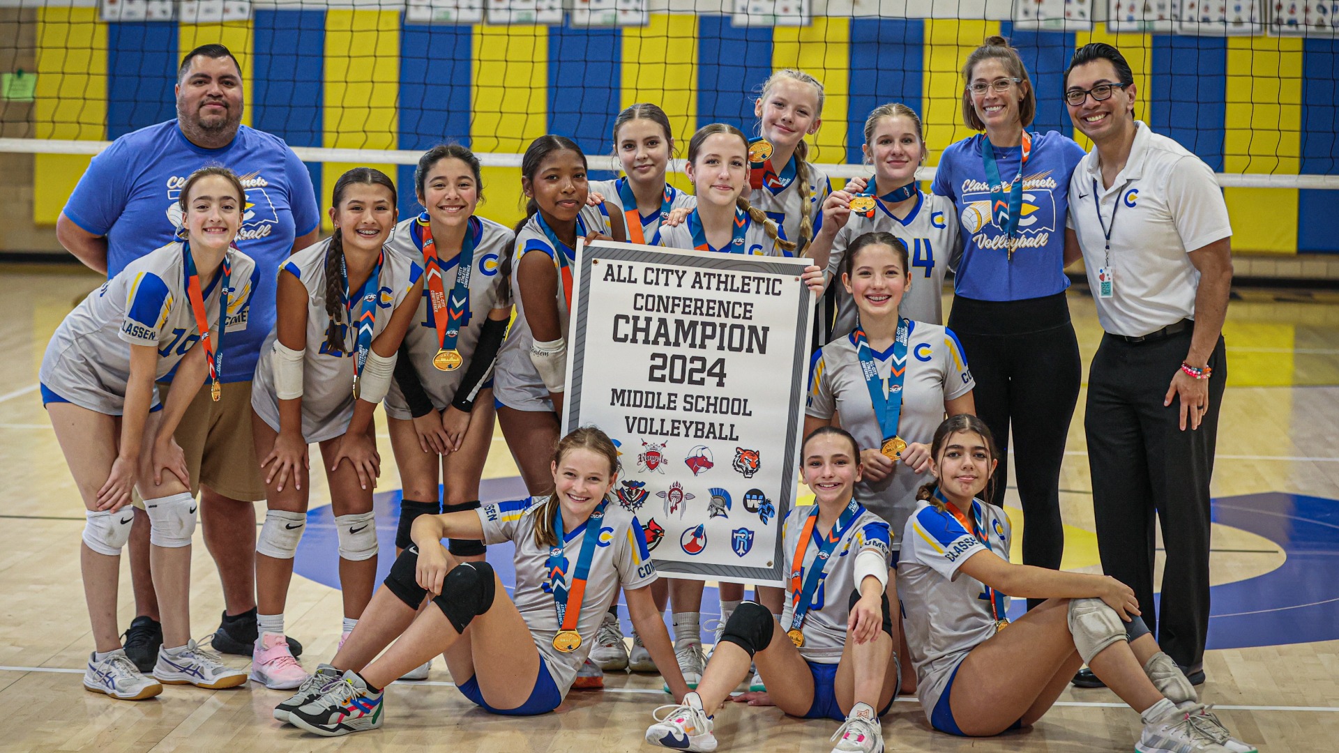 Slide 5 - Classen SAS Middle School Claims 2024 ACAC Middle School Volleyball Championship Banner