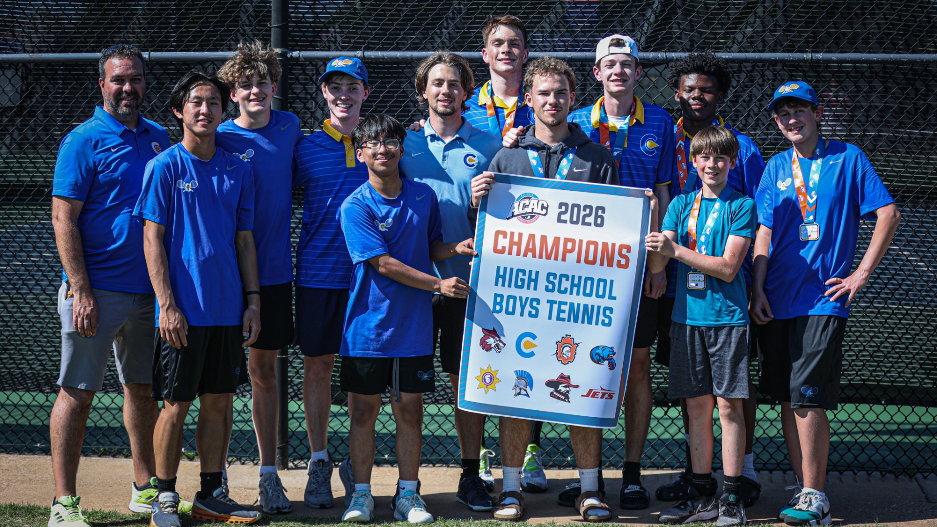 Slide 1 - Comets Claim 2026 ACAC Boys Tennis Championship Banner
