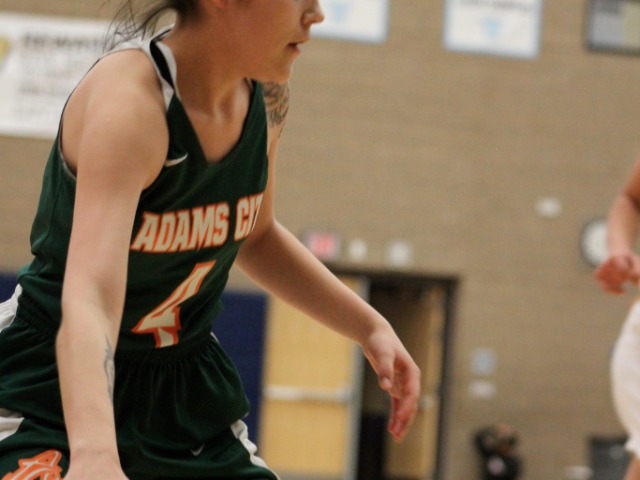 Jade Aragon of the Eagles looks for an open shot during the all-EMAC all-star girls basketball game March 20 in Aurora.