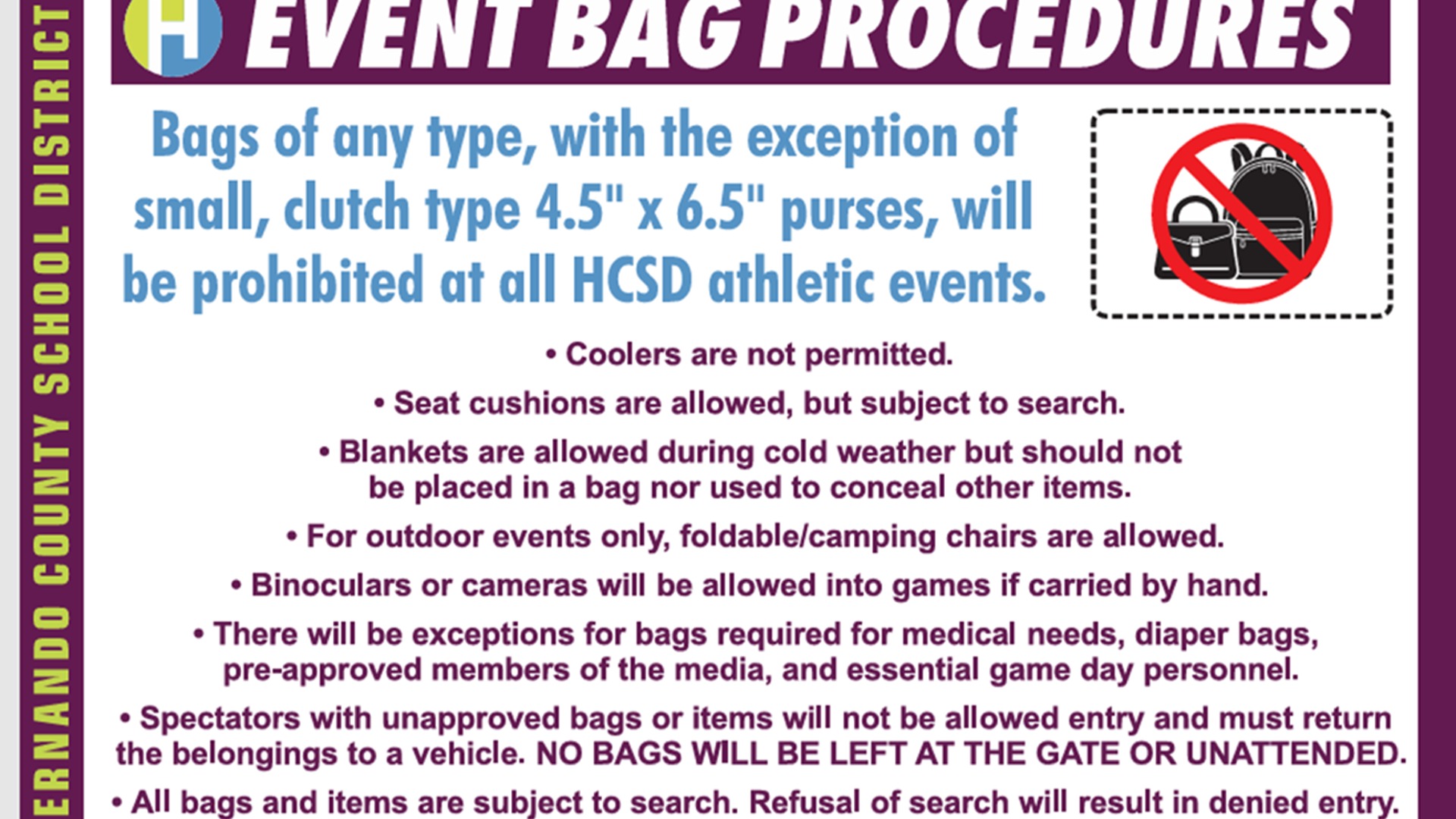 Slide 1 - HCSB Bag Procedures for Athletic Events