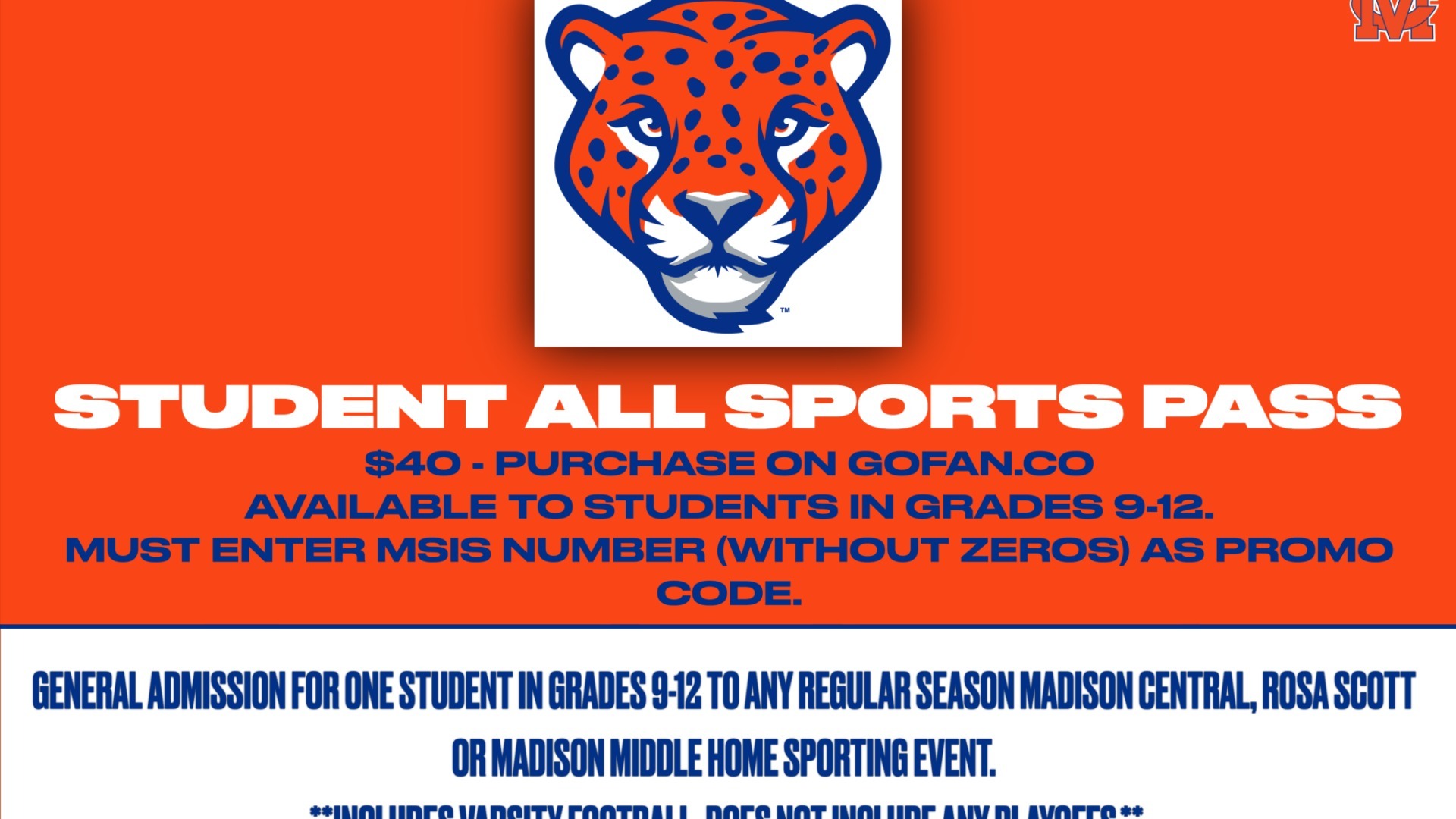Madison CentralSlide 2 - All Sports Pass for Students in Grades 9-12