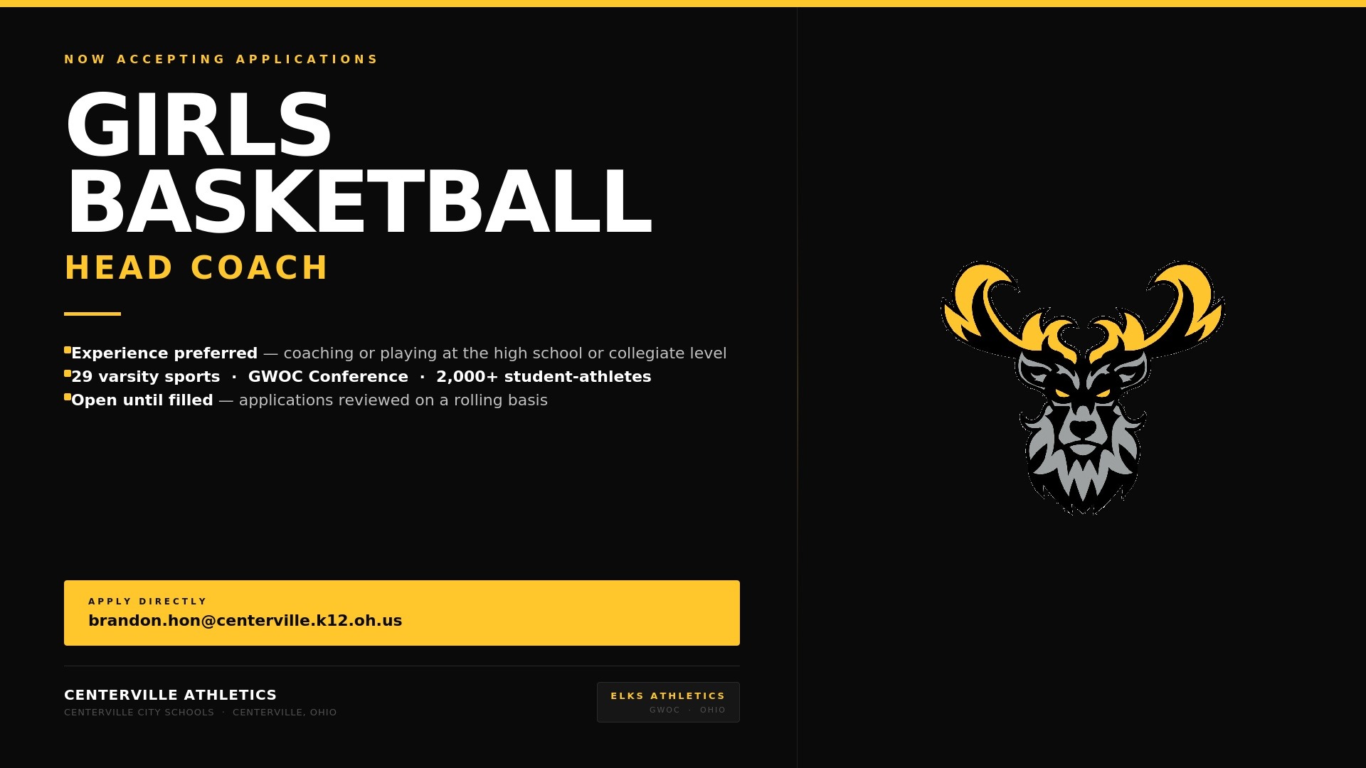 Slide 0 - Coaching Opportunity: Head Girls Basketball Coach