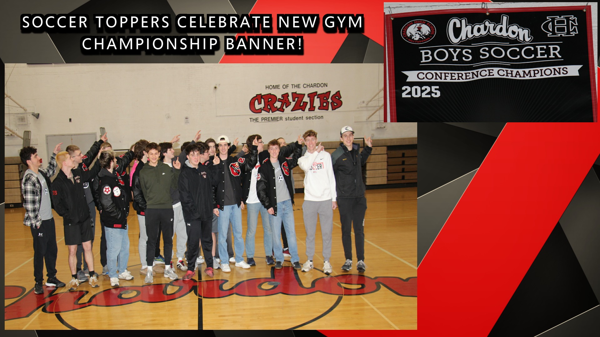 Slide 0 - Soccer Toppers Celebrate New Gym Championship Banner!