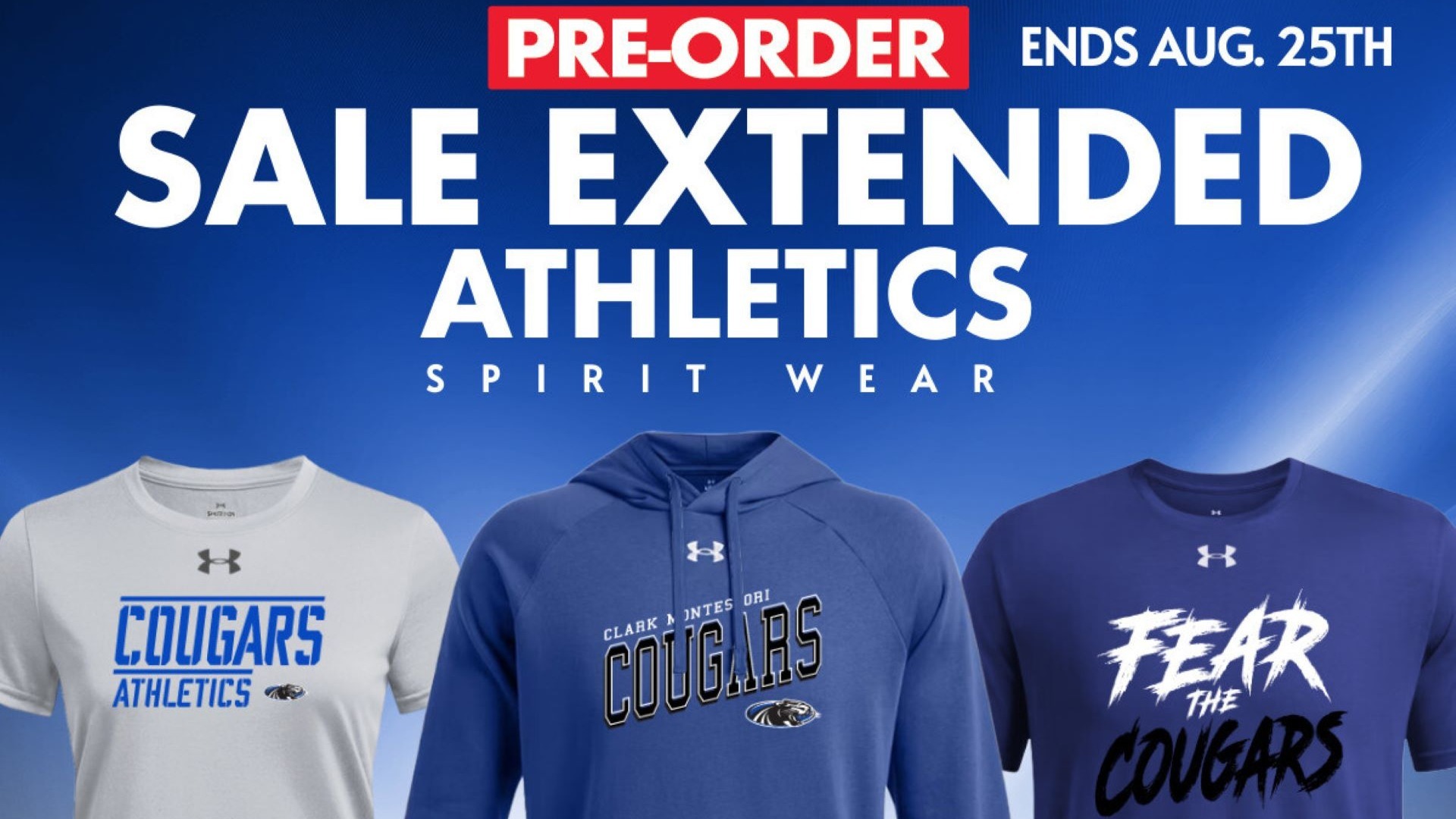 Slide 8 - Missed out on the Pre Order Sale? Don't worry! We have you covered! The Clark Montessori Athletics fan gear store never closes. Order today and save 10% site wide on all garments! https://1stplace.sale/AT115556