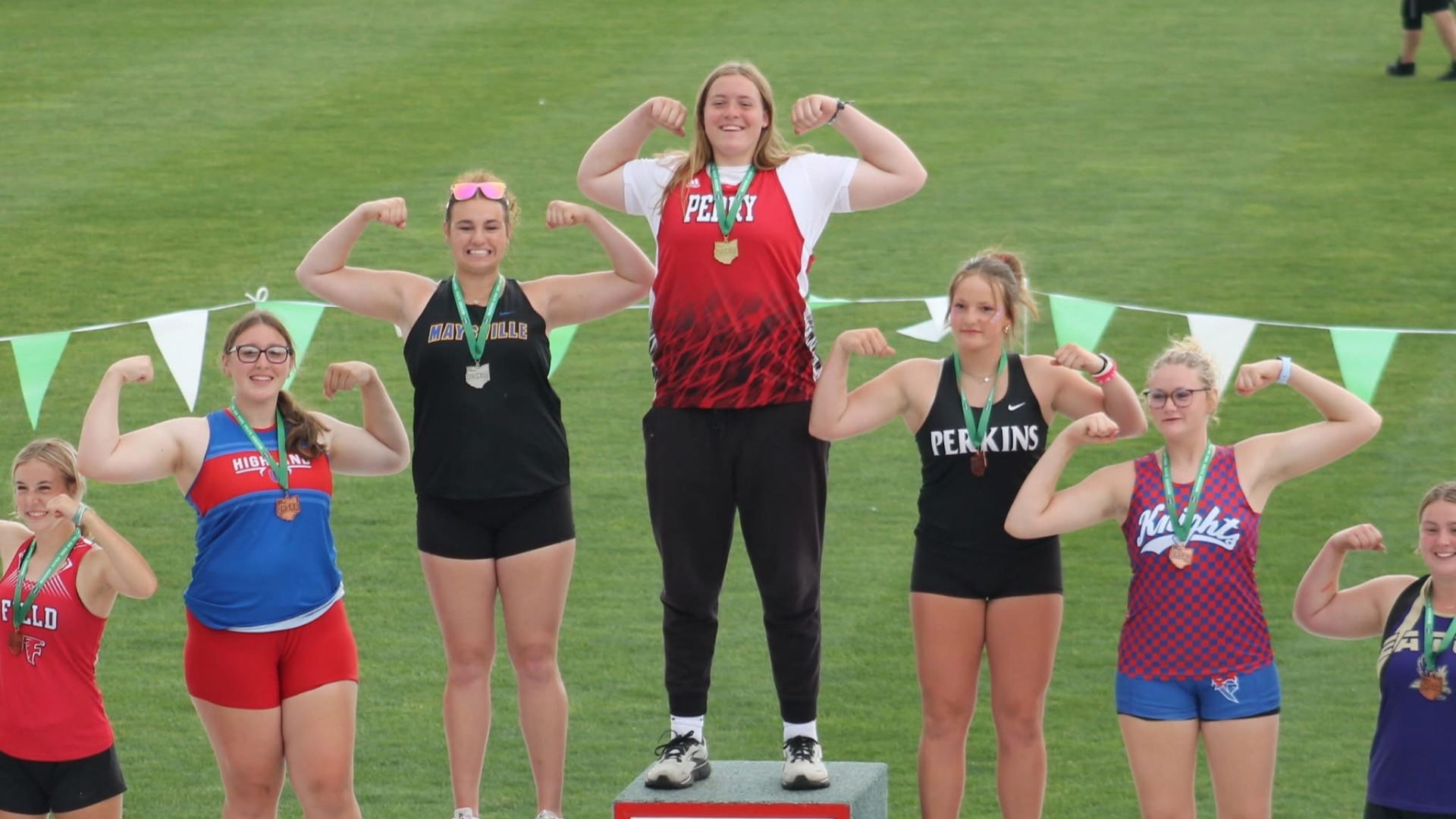 Slide 0 - Emily Mechenbier - 2026 TWO TIME STATE CHAMPION IN SHOT PUT AND DISCUS (Photo Credit: Perry Track and Field Facebook Page)