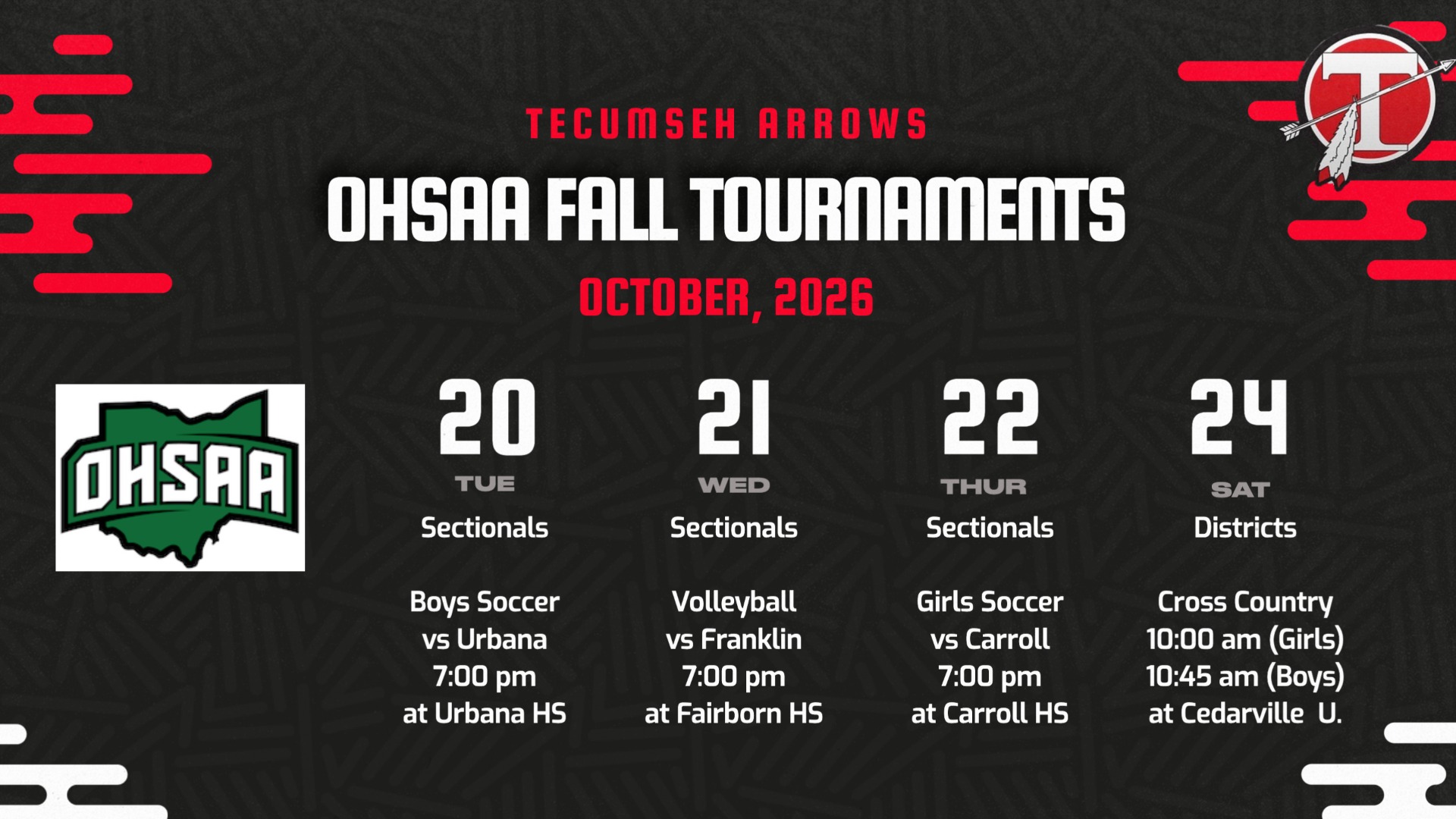 Slide 1 - Tecumseh OHSAA Fall Tournament Dates/Times
