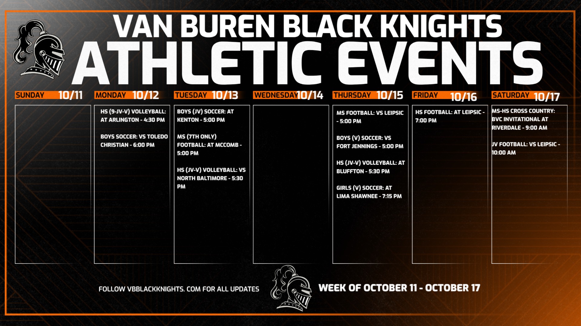 Slide 0 - Athletic Events for October 11 - October 17