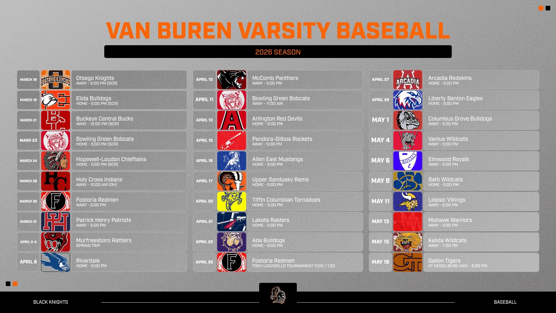 Slide 3 - 2026 Van Buren Baseball Schedule