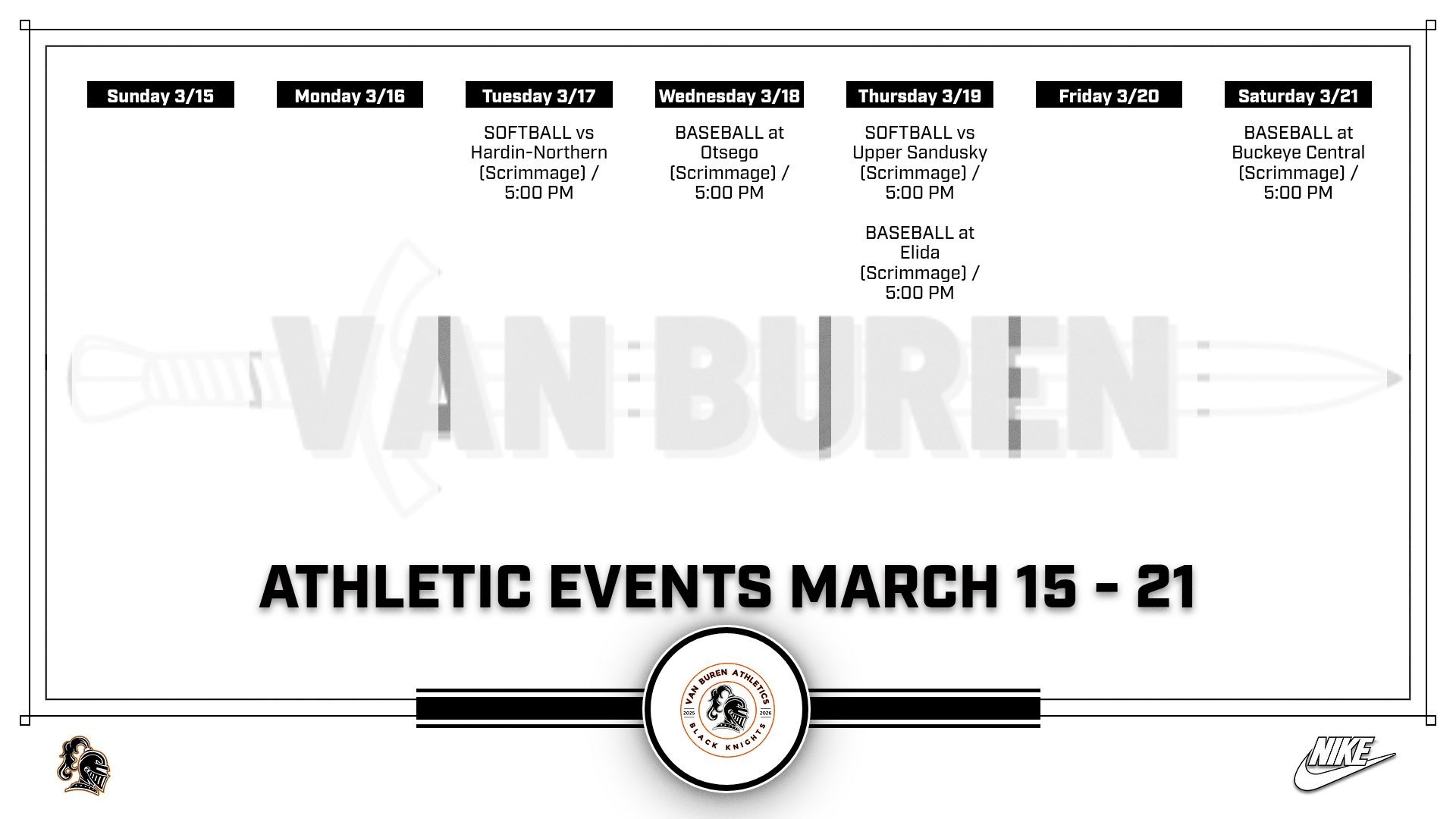 Slide 0 - Athletic Events 3/15 - 3/21