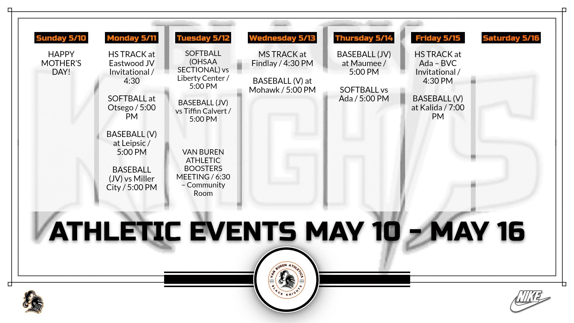 Slide 1 - Van Buren Athletic Events May 10 - May 16