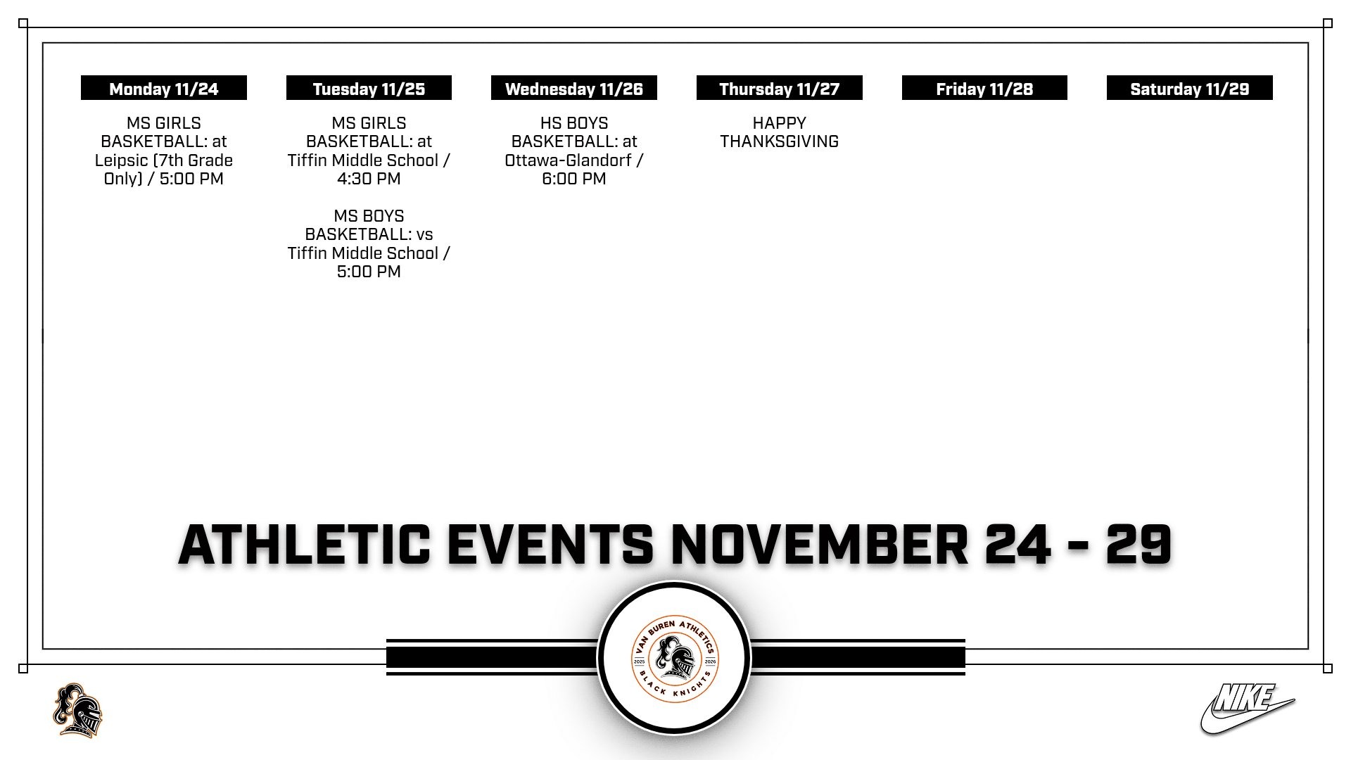 Slide 1 - Van Buren Athletic Events 11/24 - 11/29