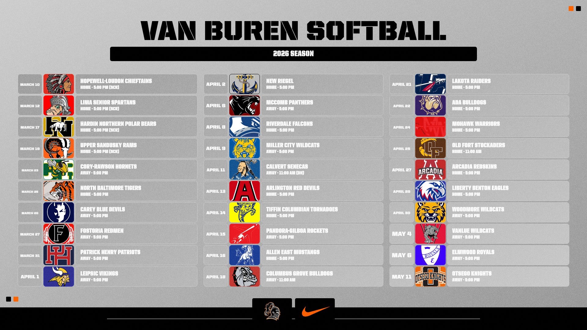 Slide 2 - 2026 Van Buren Softball Schedule