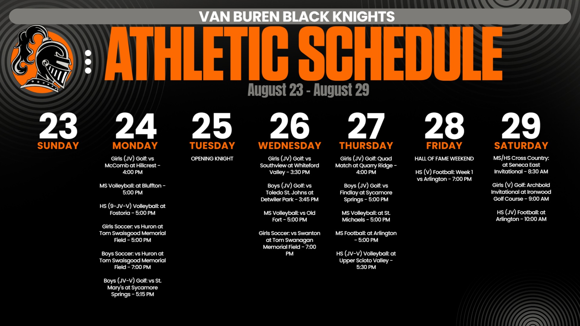 Slide 0 - Athletic Events for August 23 - 29