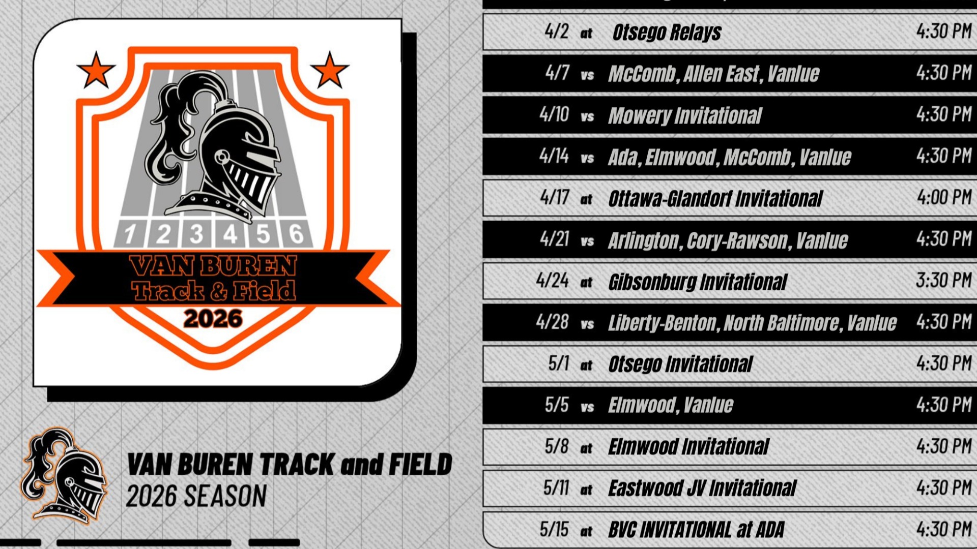 Slide 1 - 2026 Van Buren Track and Field Schedule