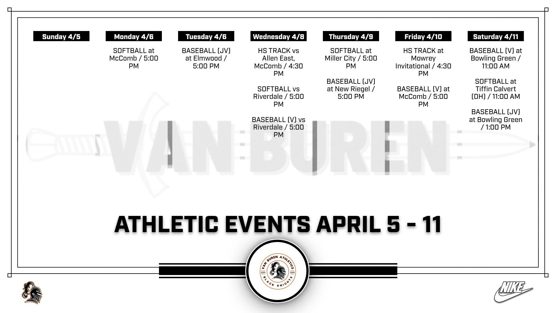 Slide 1 - Van Buren Athletic Events 4/5 - 4/11